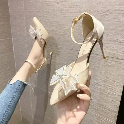 Beige Pointed Toe Bridal Heels - view 2