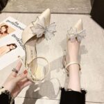 Beige Butterfly Pointed Stiletto High Heels For Women Elegant 2inch Bridal Wedding Shoes Closed - view 4 | JAHVIO