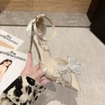 Beige Butterfly Pointed Stiletto High Heels For Women Elegant 2inch Bridal Wedding Shoes Closed - view 5 | JAHVIO