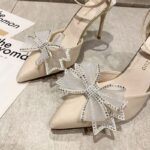Beige Butterfly Pointed Stiletto High Heels For Women Elegant 2inch Bridal Wedding Shoes Closed - view 6 | JAHVIO
