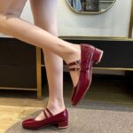 Wine red mary jane shoes high heels glossy size 35-41 Korean school shoes for women 1inch - view 3 | JAHVIO