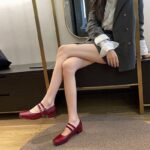 Wine red mary jane shoes high heels glossy size 35-41 Korean school shoes for women 1inch - view 5 | JAHVIO