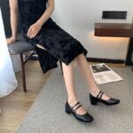 Wine red mary jane shoes high heels glossy size 35-41 Korean school shoes for women 1inch - view 8 | JAHVIO