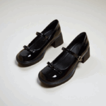 Korean school shoes for women with heels black 2inch Mary Jane Shoes Premium Soft Leather - jahvio
