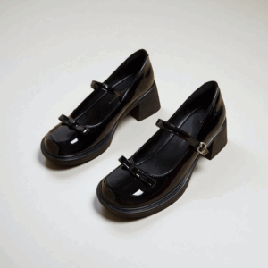 Korean school shoes for women with heels black 2inch Mary Jane Shoes Premium Soft Leather - jahvio