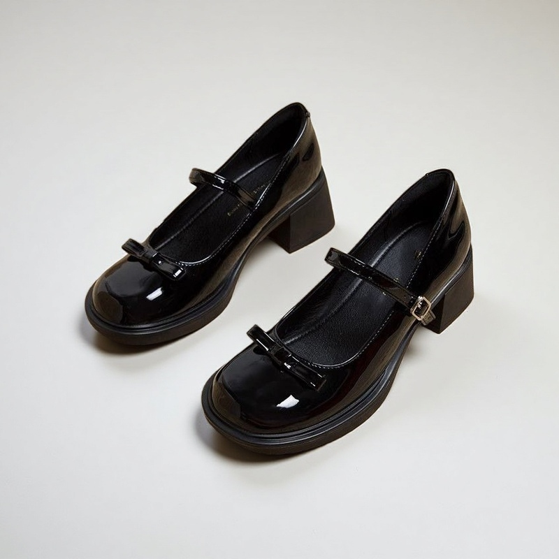 Korean school shoes for women with heels black 2inch Mary Jane Shoes Premium Soft Leather - jahvio