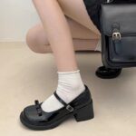 Korean school shoes for women with heels black 2inch Mary Jane Shoes Premium Soft Leather - view 12 | JAHVIO