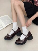 Korean school shoes for women with heels black 2inch Mary Jane Shoes Premium Soft Leather - view 4 | JAHVIO