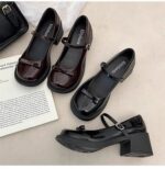 Korean school shoes for women with heels black 2inch Mary Jane Shoes Premium Soft Leather - view 9 | JAHVIO