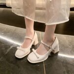 Red Mary Jane Shoes High Heels Glossy Leather Korean School Shoes For Women With Block Heels - view 5 | JAHVIO