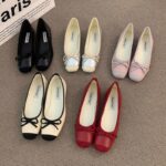 Fashion Women Flat Shoes Square Toe Bow Simple Comfortable All-match Single Shoe - jahvio