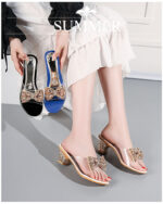 Fashion Korean Casual Elegant Sandals For Women With Heels Rubber Sale Original 2 Inches Blue - view 13 | JAHVIO