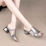 Mesh Shoes For Women With 2inch Block Heel Korean Gold & PeepToe Breathable Minimalist Comfort Daily - view 13 | JAHVIO