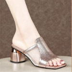 Mesh Shoes For Women With 2inch Block Heel Korean Gold & PeepToe Breathable Minimalist Comfort Daily - view 4 | JAHVIO