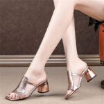 Mesh Shoes For Women With 2inch Block Heel Korean Gold & PeepToe Breathable Minimalist Comfort Daily - view 7 | JAHVIO