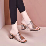 Mesh Shoes For Women With 2inch Block Heel Korean Gold & PeepToe Breathable Minimalist Comfort Daily - view 9 | JAHVIO