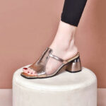 Mesh Shoes For Women With 2inch Block Heel Korean Gold & PeepToe Breathable Minimalist Comfort Daily - view 10 | JAHVIO